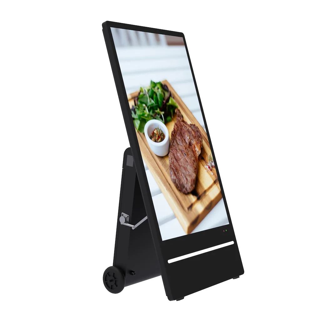 43-inch Portable Battery-Powered Digital Signage, Movable Outdoor Screen, Waterproof Movable LCD Advertising Monitor Kiosk