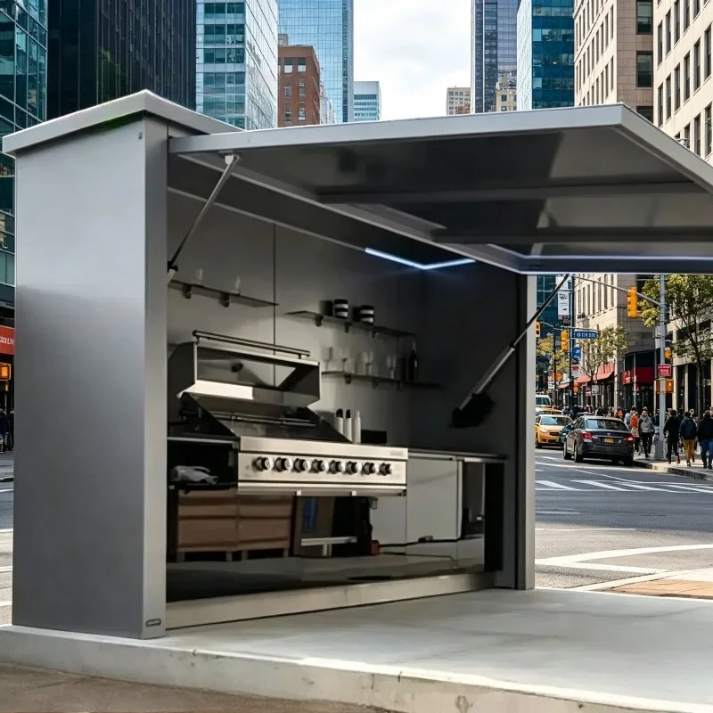 Customized Modular Outdoor Kitchen Island Trailer With Sink Storage Cabinet Backyard BBQ Cooking Station
