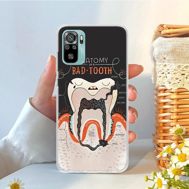 Wisdom Teeth Dentist Tooth Soft Phone Case For Xiaomi Redmi Note 12 12S 13 14 11 11E Pro Plus 11S 10 10S 11T 14Pro 4G 5G Shell C