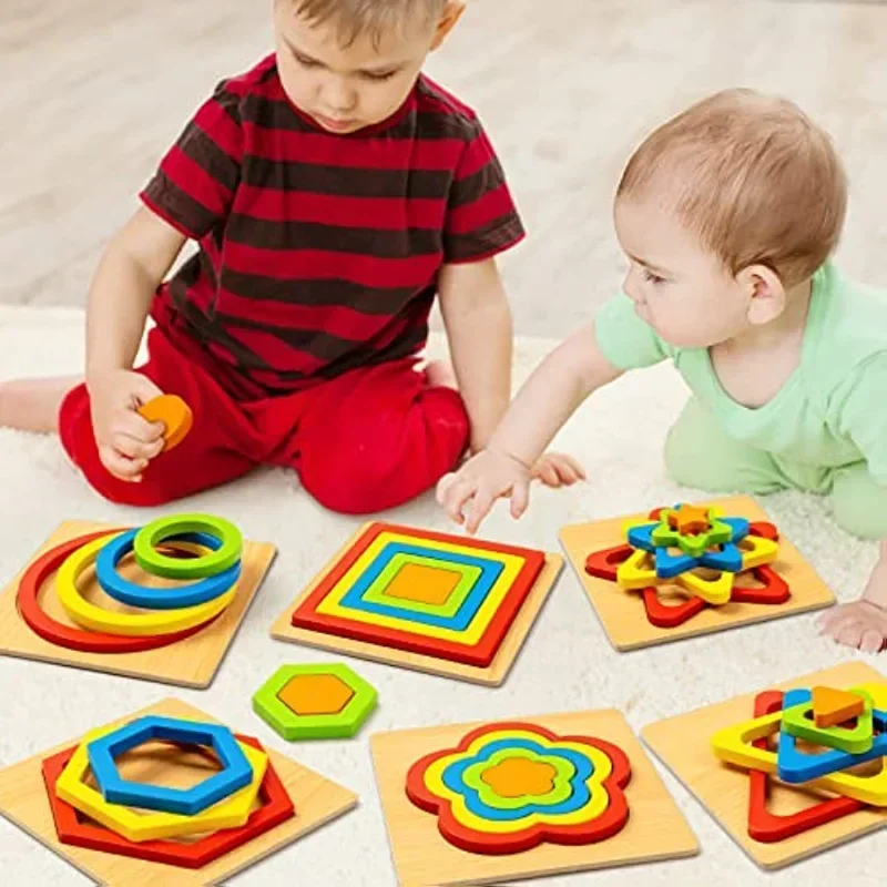 Puzzle penyortir bentuk montesori untuk balita bayi bayi prasekolah kayu mainan pembelajaran pendidikan batang sensorik untuk hadiah anak-anak