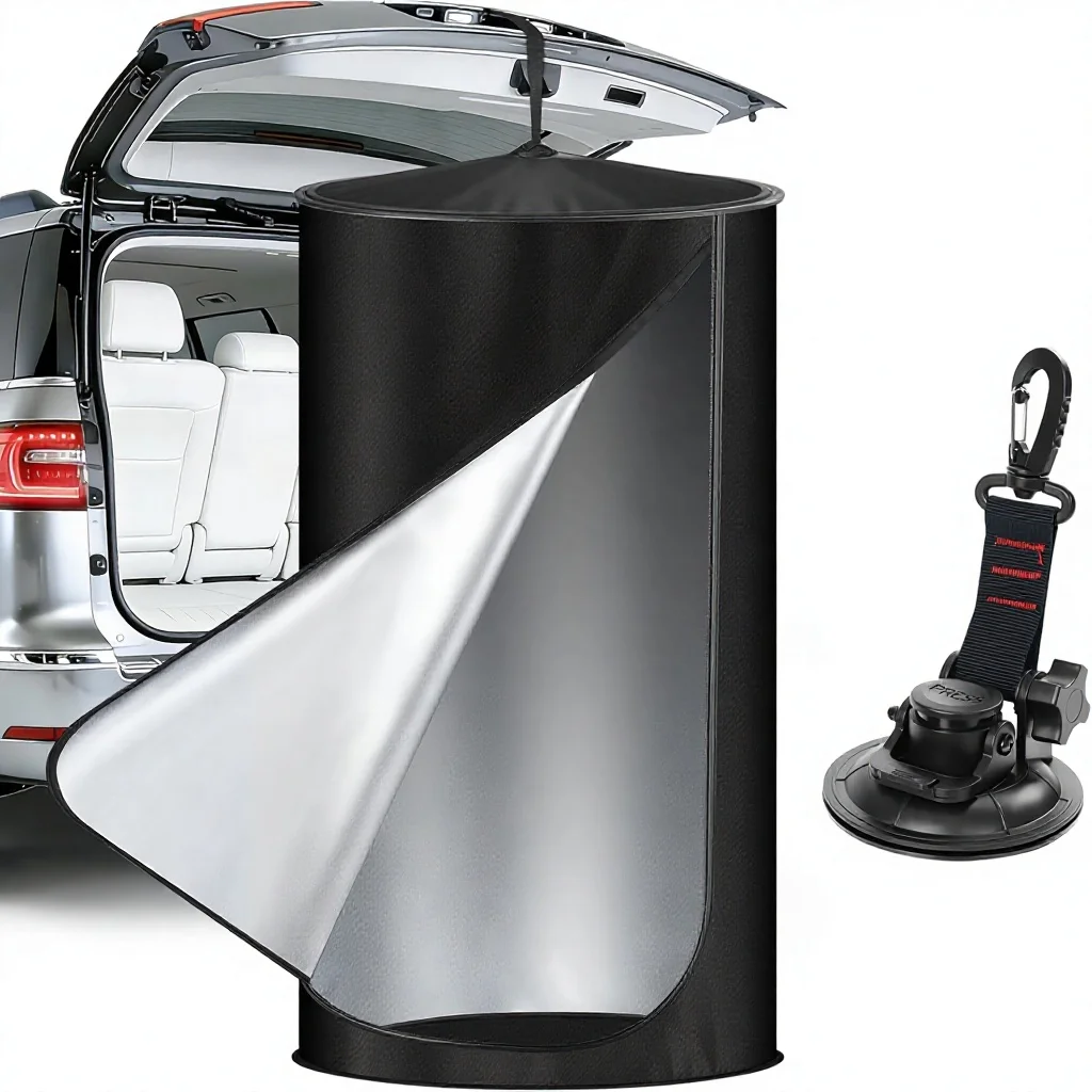 Summer Privacy Pop Tent Car 69in Portable Camping Shower Liftgate Suction Pod Hanging Straps 210D Silver Coating Outdoor Instant