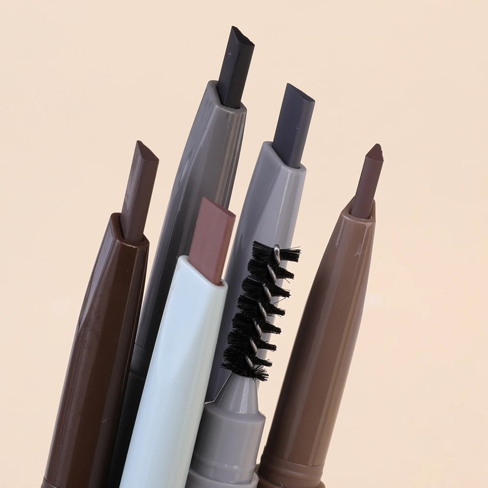 Natural Shape Double Head Eyebrow Pencil with Brush Waterproof Matte Triangle Machete Eyebrow Pen Lasting Black Brown Eye Makeup