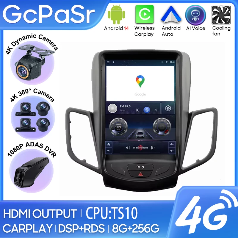 Android 14 Car Radio 9.7 Inch For Ford Fiesta MK 7 2009-2016 Carplay Navigation GPS Multimedia Player No 2din Autoradio 4G WIFI