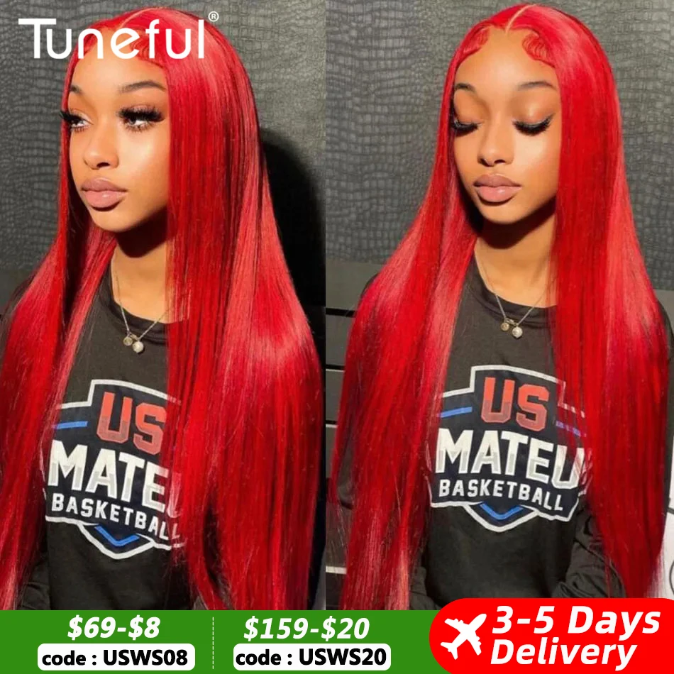 10A 13x6 Hot Christmas Red Colored Human Hair Wigs Tuneful HD Lace Front Human Hair Wigs Brazilian Straight HD Lace Frontal Wigs