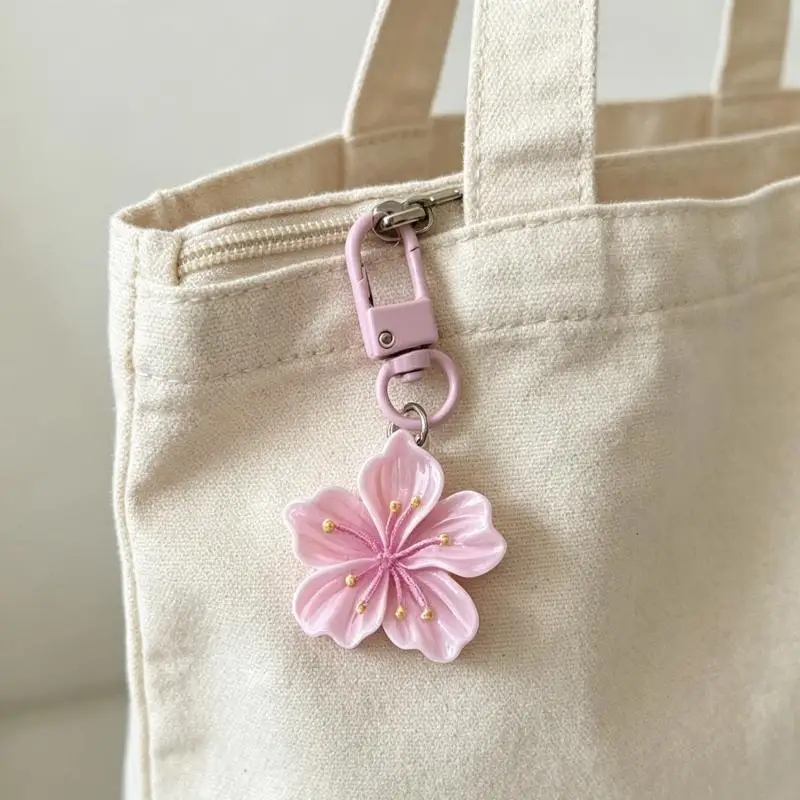 Simulated Cherry Blossom Keychain Aesthetic Flower Pendant Smooth Edge Portable Key Ring for Women Holiday Gift Daily Use〔88〕