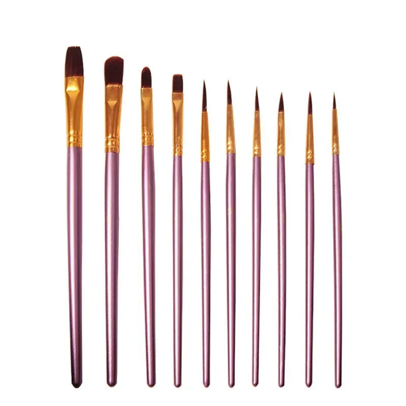 Available 4 Colors 10 Pcs Set Nylon Hair Children's Artists Painting Brush Art Special Multifunction Hook Line Short Pointed Pen