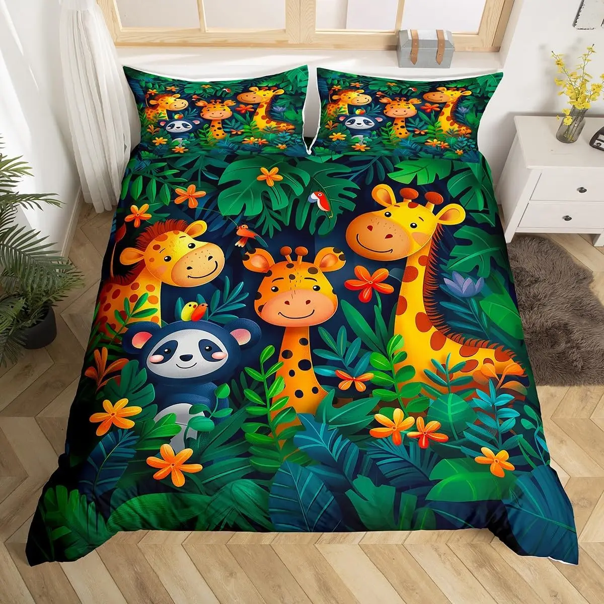 

Cute Giraffe Print Bedding Set Twin Queen Giraffe Duvet Cover Set African Savannah Animal Comforter Cover Wildlife Quilt Cover