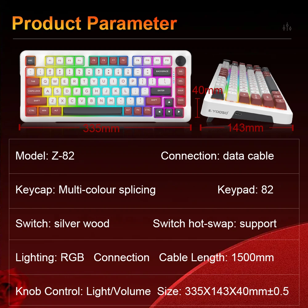 E-YOOSO Z82 USB RGB Mechanical Gaming 78% Wired Keyboard 82 Keys