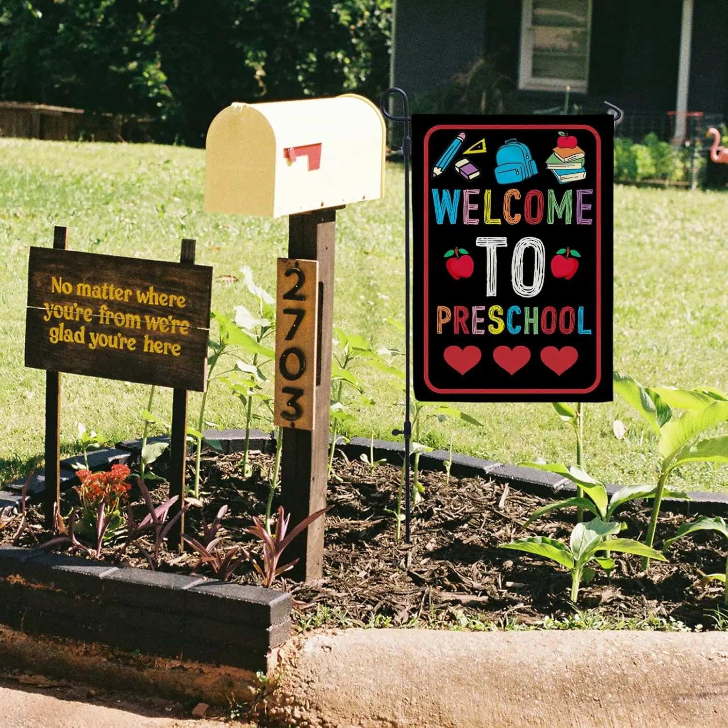 Welcome to Preschool Fall Flags for Garden Outside Burlap, Hello Fall Yard Flag Garden Flags Thanksgiving Large Garden Flags yyi