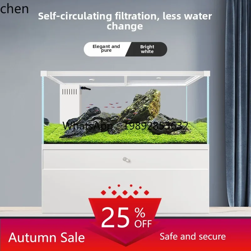 

white glass living room water-free small and medium-sized ecological landscaping fish tank bottom filter