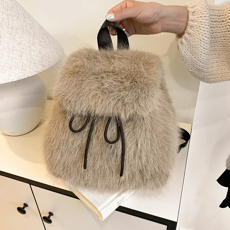 Casual New Plush Fashion Backpacks Imitation Rabbit Fur Student Sweet Women's Bags on Sale 2024 New Solid Soft Fashion Backpacks