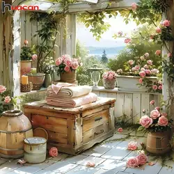 Huacan Diamond Art Painting Kits Landscape Diamond Mosaic Window Scenery Full Set Creative Hobbies Wall Art Home Decor