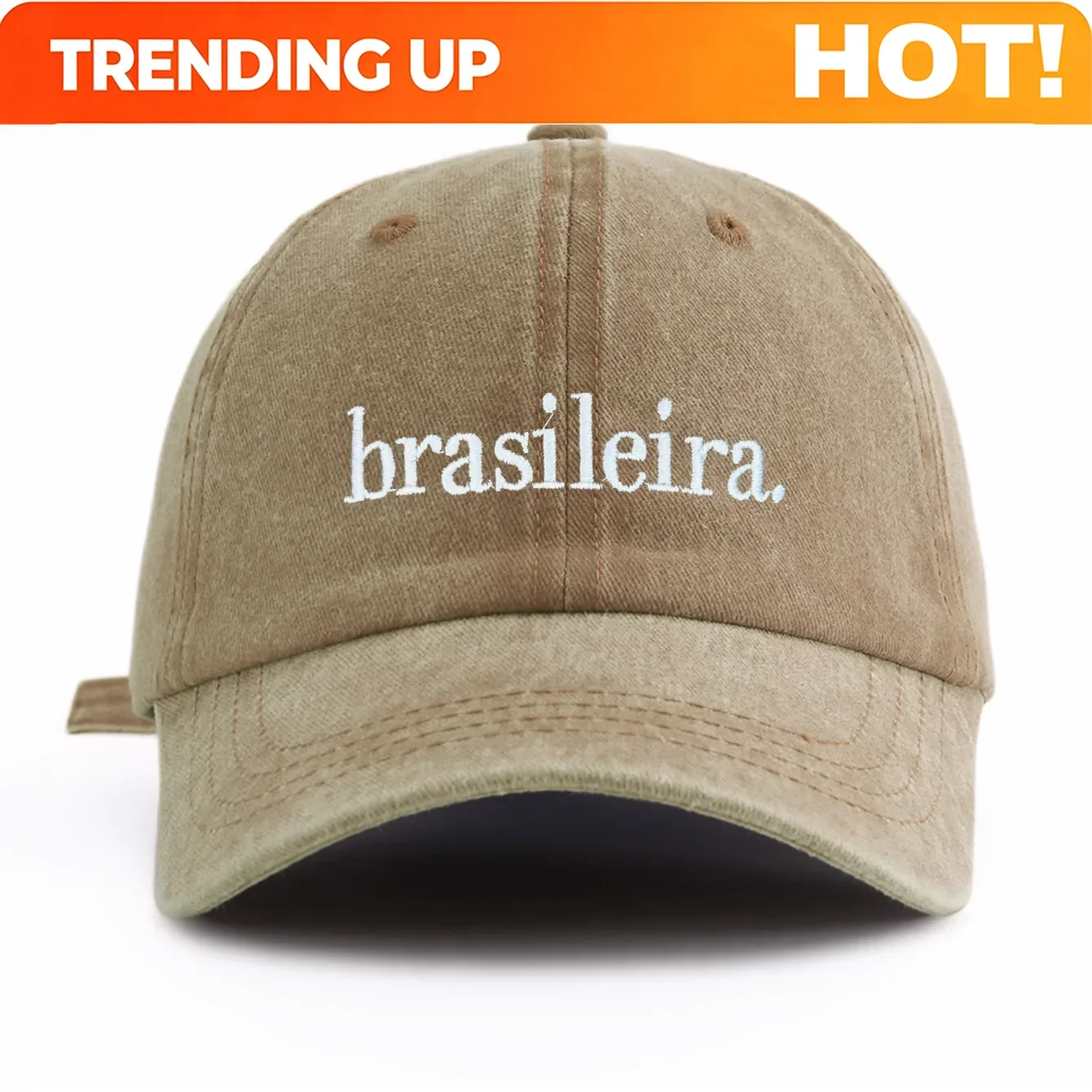 Customization Unisex Brasileira Letter Embroidered Washed Baseball Cap Retro Vintage Dad Hat Available In Multiple Retro Colors
