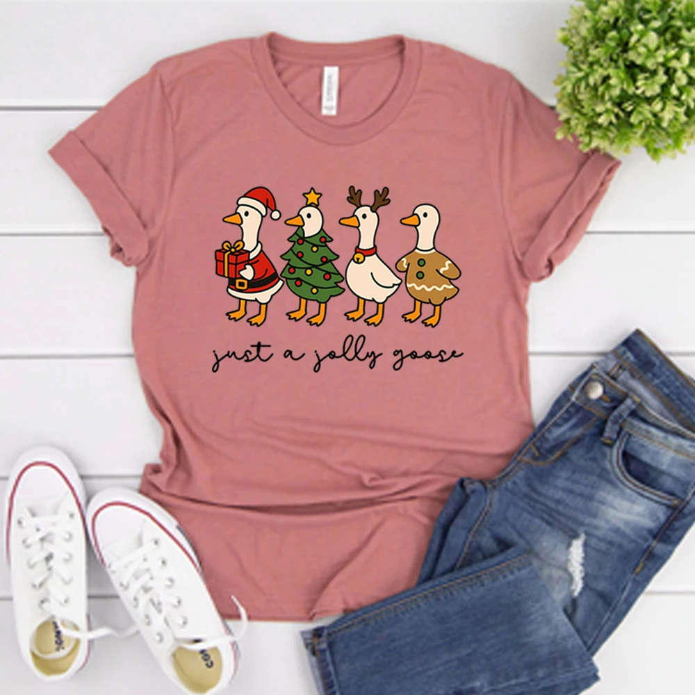 

Just A Jolly Goose T Shirt Christmas Goose Tshirt Cute Christmas Shirt Santa Goose Shirts Unisex Gingerbread Short Sleeves Tops