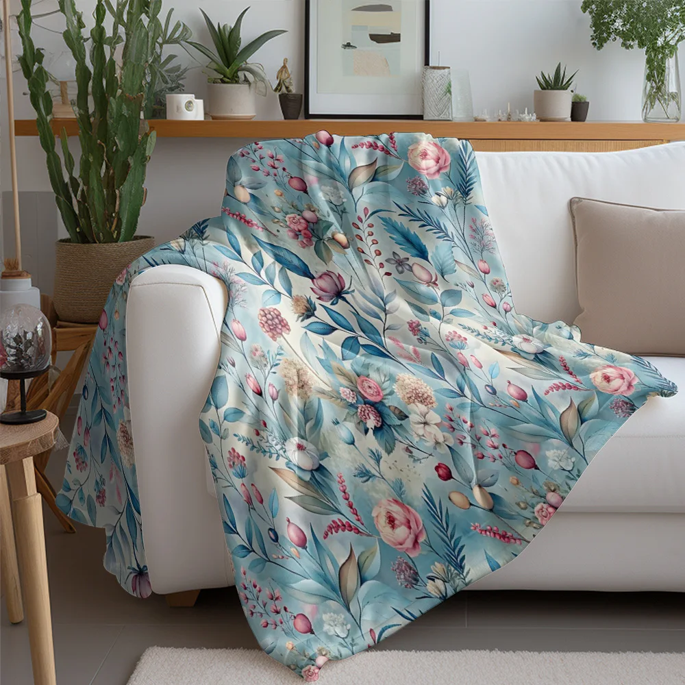 Watercolor Floral Baby Blanket Soft Fleece Throw Blanket for Girls Kids Newborn Gift Bedding Cover