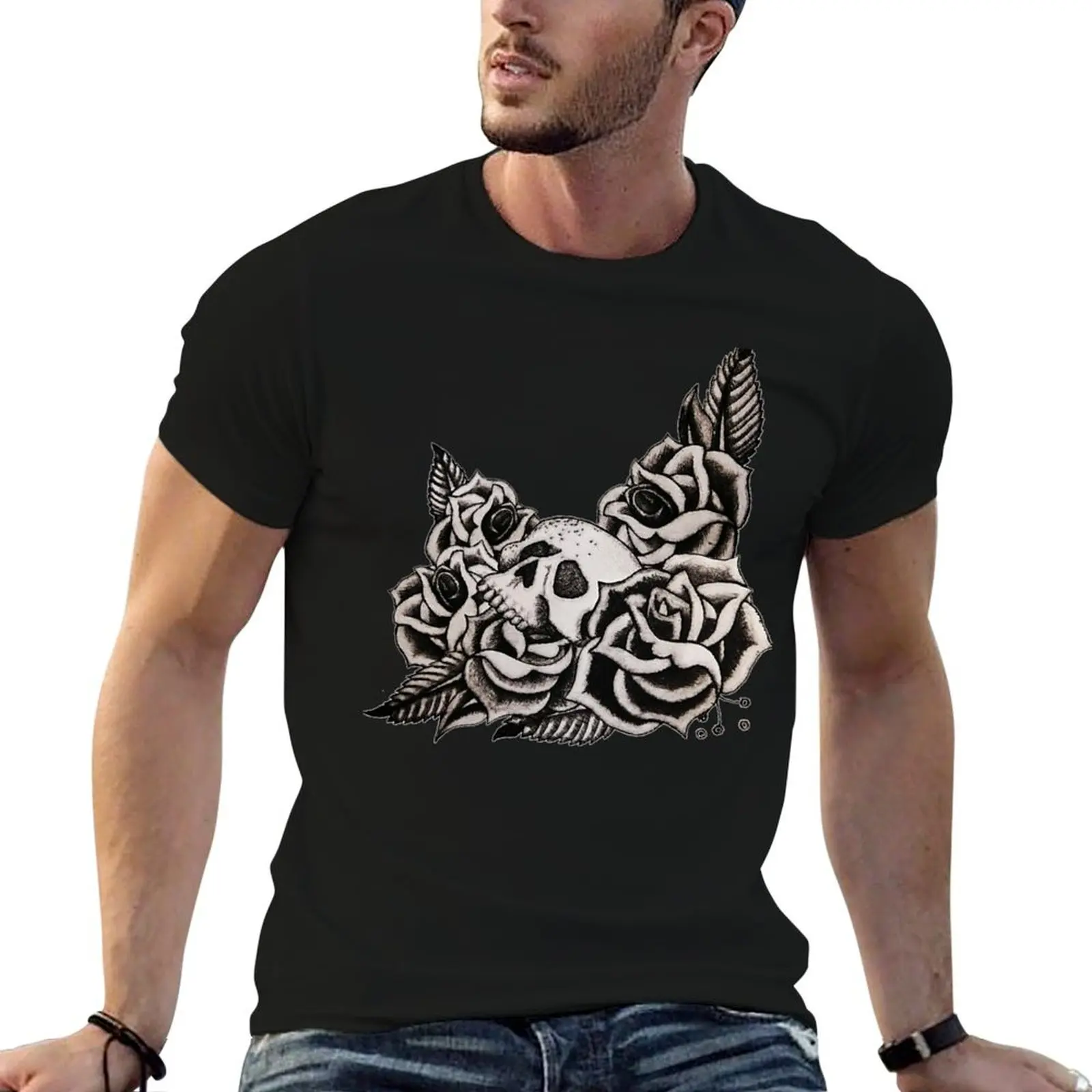 

Skull and Roses 1 T-Shirt t shirt for man 100 percent cotton t shirt man designer man t shirt cotton high quality T-Shirt