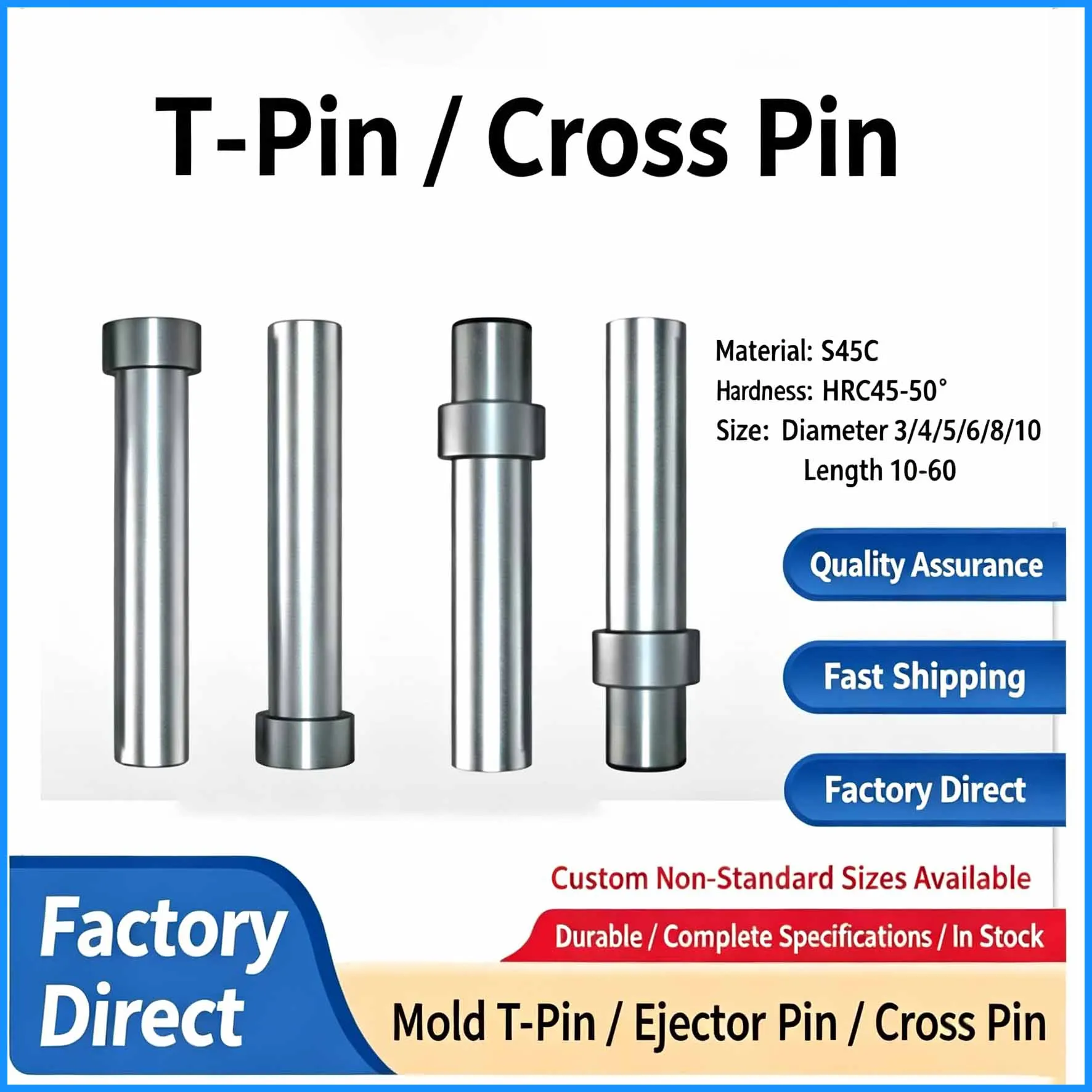 Mold Cross/T-shaped Pin Precision Cylindrical Fixed Floating Material Pin Top Material Pin