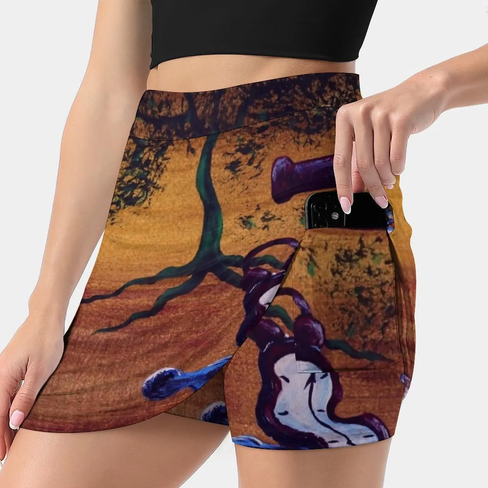 

Dali'S Watch Women's skirt Mini Skirts A Line Skirt With Hide Pocket Dali Salvador Dali Watch Melting Watch Tree Figure Fantasy