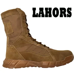 LAHORS Leather Lightweight Man Tactical Boots Combat Boots Anti-Collision Lace Up Waterproof Outdoor Hiking Breathable Shoe