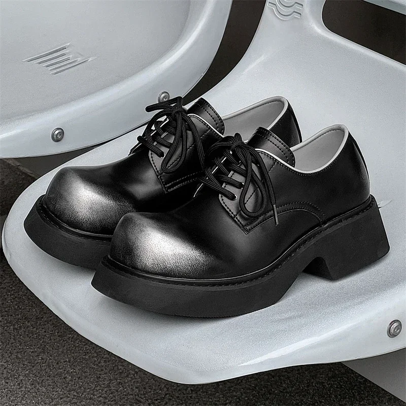 Fashion Leather Casual Shoes Thick Bottom Height Increase Shoes Luxury Brand Business Formal Shoe for Unisex Lace-up Dress Shoes