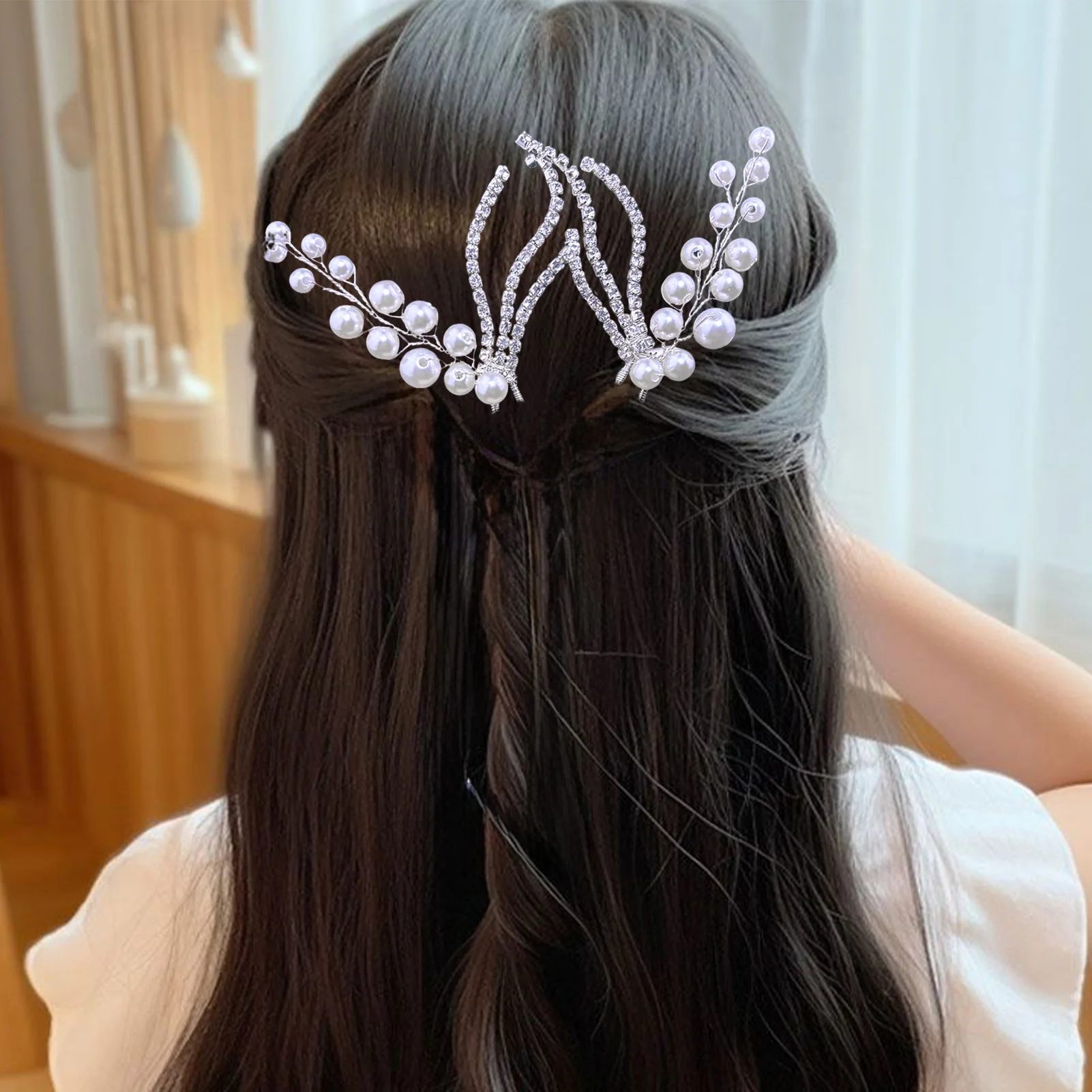 

U Shape Hair Sticks Bridal Headwear Shiny Rhinestone Design Hair Stick Hairpin Styling Accessories For Women Long Thick Hair