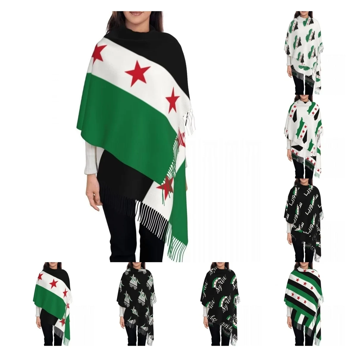 

Syria Flag Shawl Wrap for Womens Winter Large Long Scarf The Syrian Arab Republic Pashminas Tassel Scarves