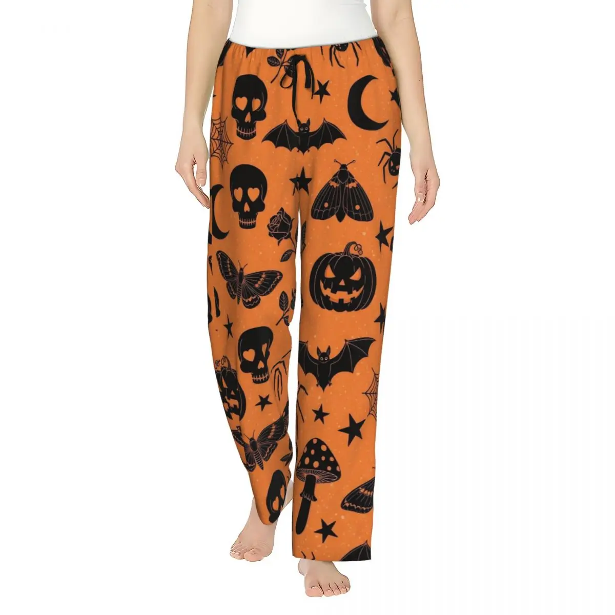 Halloween Women's Loungewear pants Comfy Orange Ghost Cute Spooky Pyjama Pants Dorm Pj Bottoms