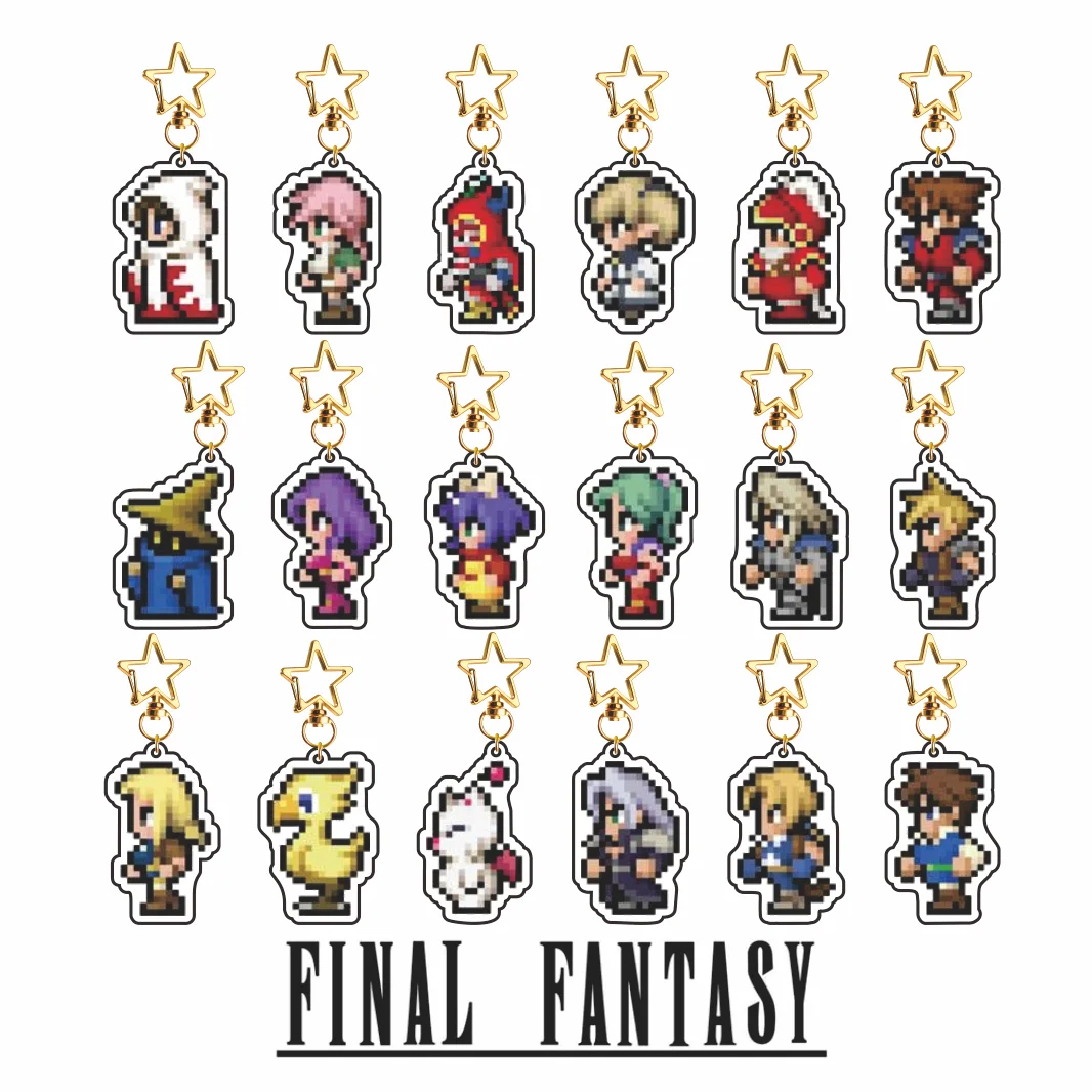 New Game Final Fantasy Pixel Art Acrylic Keychain Full Set Character Pendant Game Fans Gift Star Clasp Key Ring