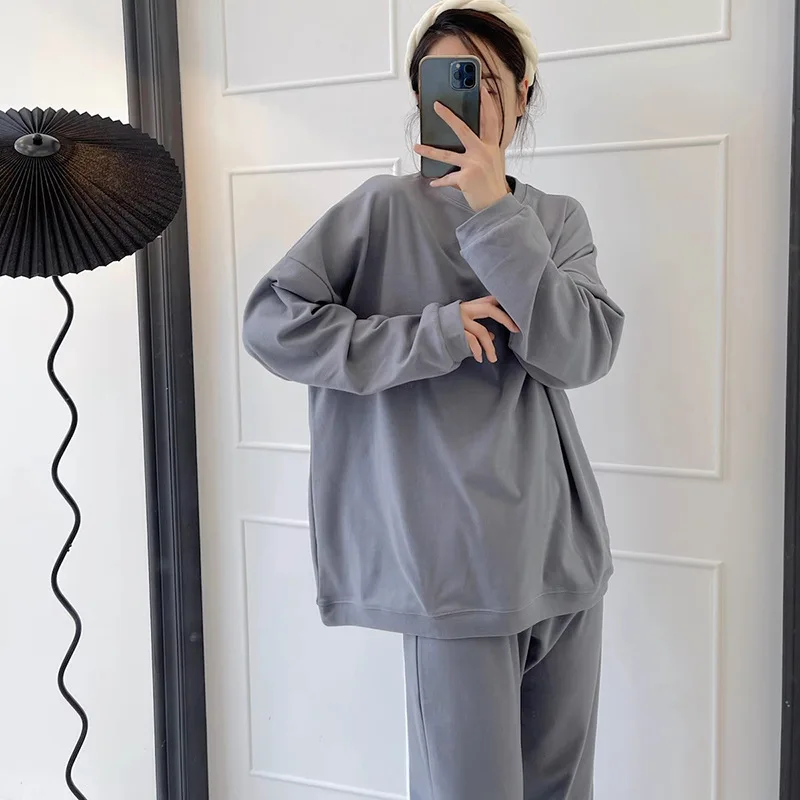 

Осень-зима бархатные пижамы однотонные корейские повседневные домашняя одежда с круглым вырезом свободная домашняя одежда костюм мягкая одежда для сна домашняя одежда