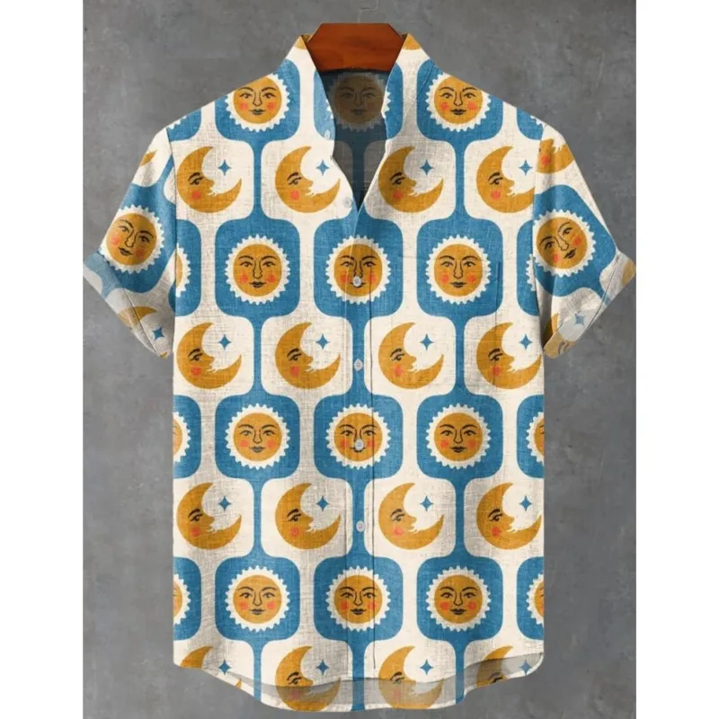 Camicia a maniche corte moda casual da uomo stampata in 3D hawaiana con colletto e top abbottonato in lino in comodo e traspirante