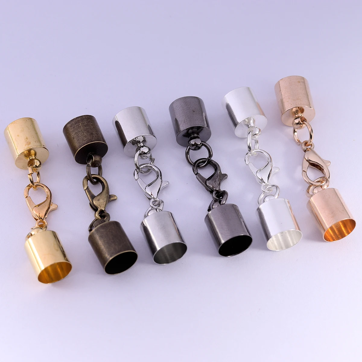 10pcs/lot Leather Cord Bracelet Lobster Clasps Hooks 2.5 3 4 5 6 7 8 9 10mm Crimp End Tip Caps Connectors For DIY Jewelry Making