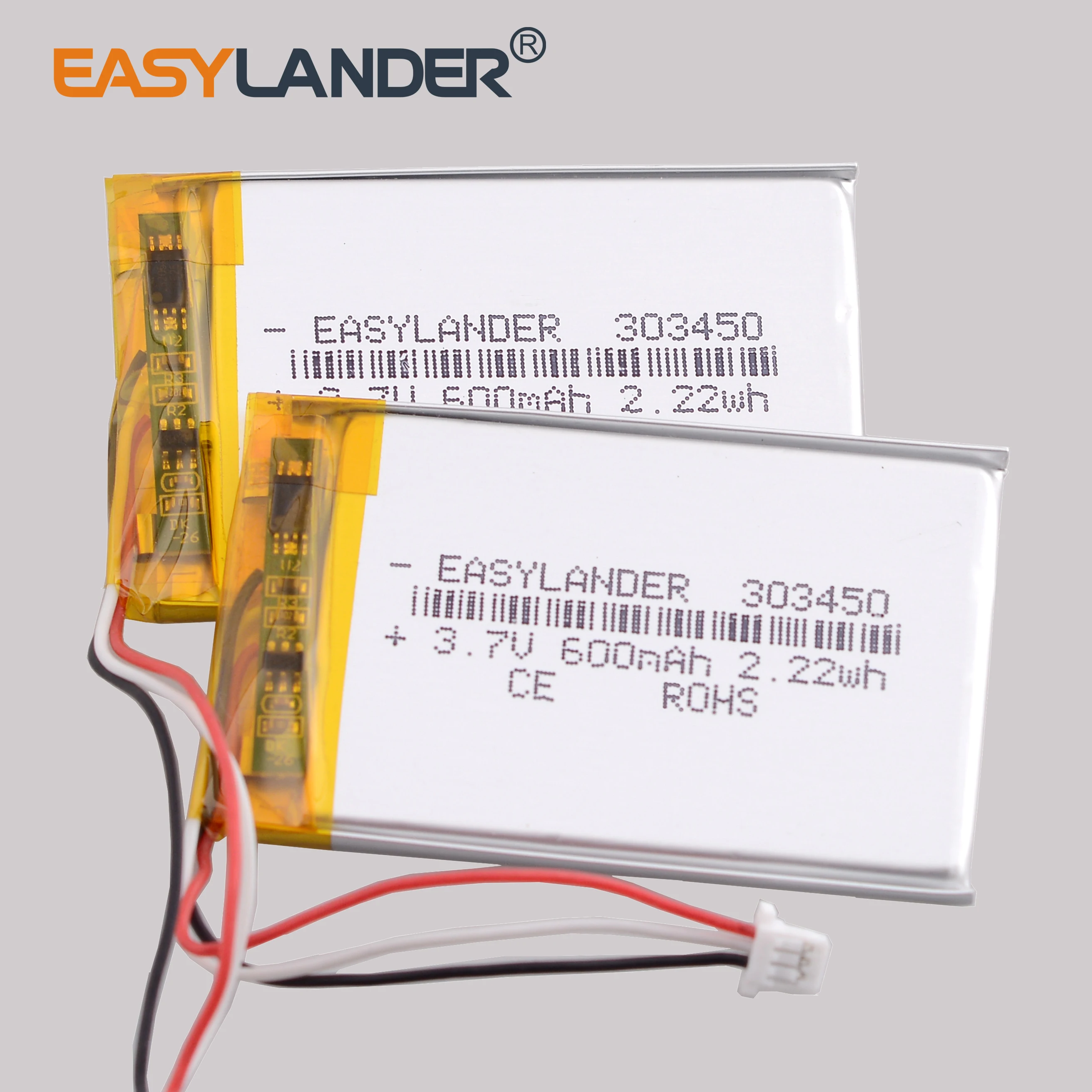 Silicone Wires 2pcs 3.7V 400mAh 1.48Wh 303040 Thermistor NTC 3 Wires JST 3Pin 1.0mm Plug Li-Polymer Rechargeable Li Battery