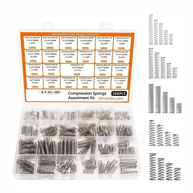 300/392/420Pcs Compression Springs Assortment Kit, 24 Sizes 304 Stainless Steel Mini Pressure Springs