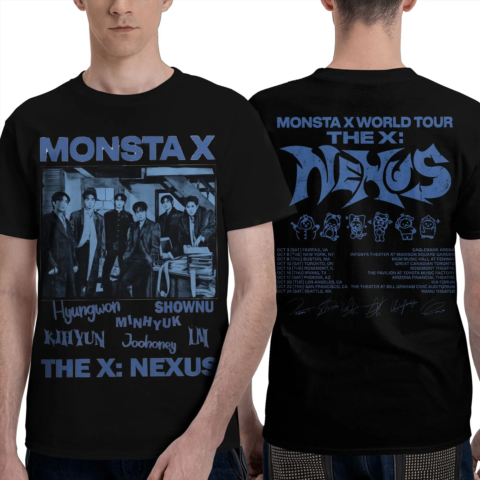 Monsta X the X Nexus North America World Tour Apparel T-Shirts for Men Women  Funny 100% Cotton Printed Clothing