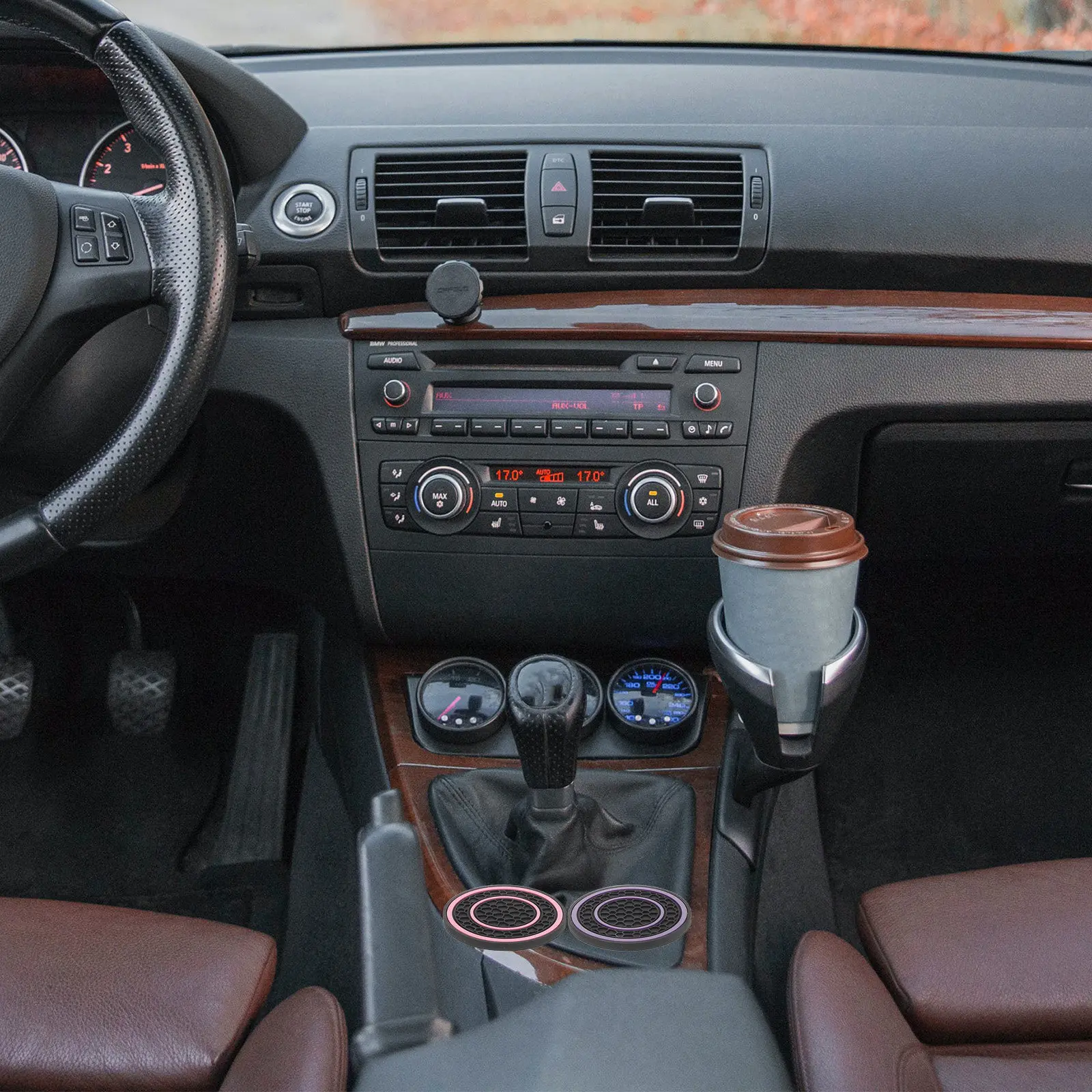 4Pcs Automotive Cup Coaster Set Universal Round Car Cup Mat Non Slip Silicone PVC Material for Truck Car Suv Interior