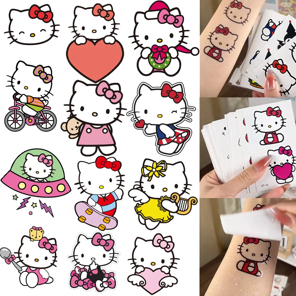 

30Sheets Hello Kitty Tattoo Stickers Cute Cartoon Girls Kids Waterproof Tattoo Sticker Decals Long-lasting Body Tattoo Stickers#