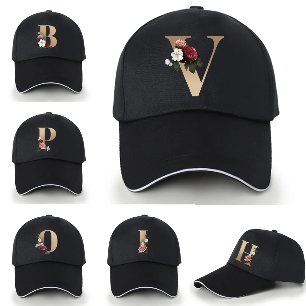 Fashion Baseball Caps Women Adjustable All Cotton Snapback Hat Men Sports Cap Gold 26 Letter Series Summer UV-proof Visors Hats