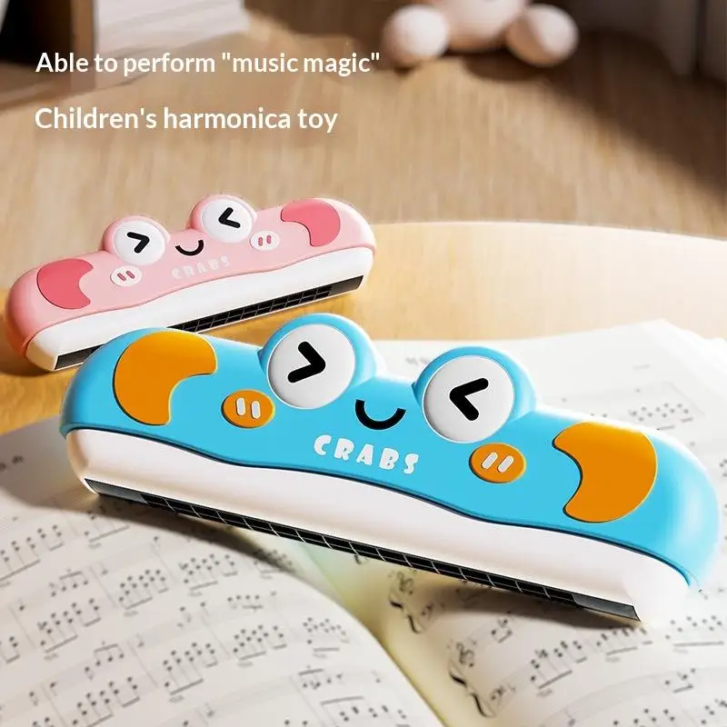 Cartoon Harmonica 32-Hole Whistle Early Education Training Cute Crab Design Washable ABS Gift For Kids Musical Learning Tool