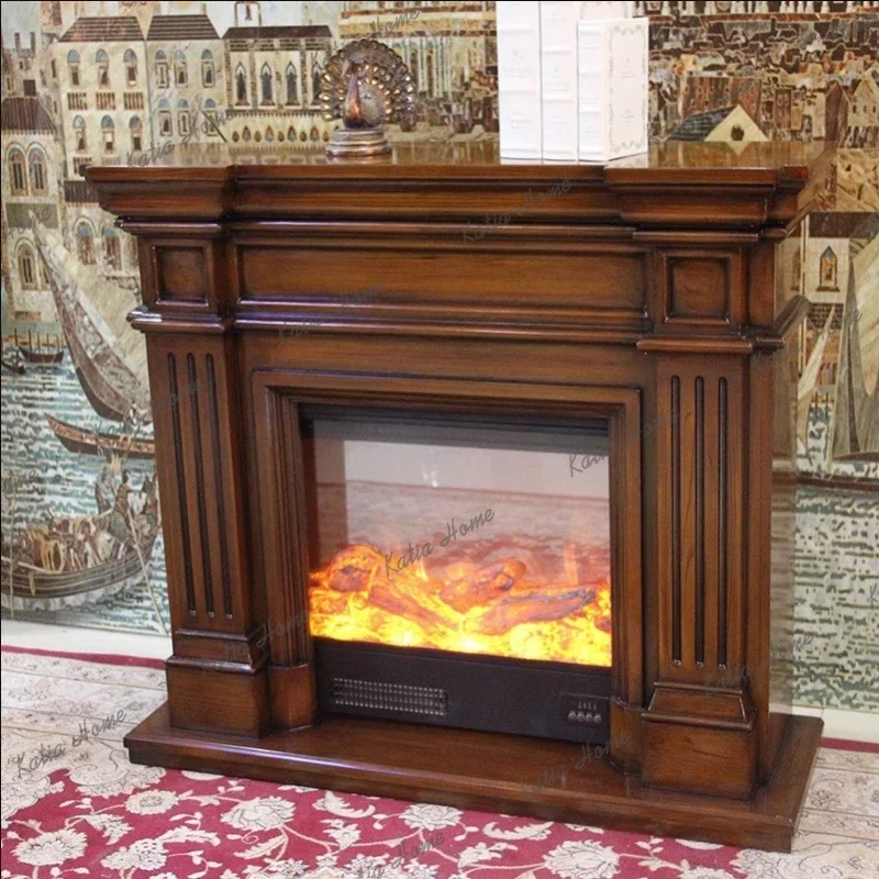 LD Tv Decorative Living Room Cabinet Simulation Fire Heater European Electronic Fireplace American Solid Wood Furniture