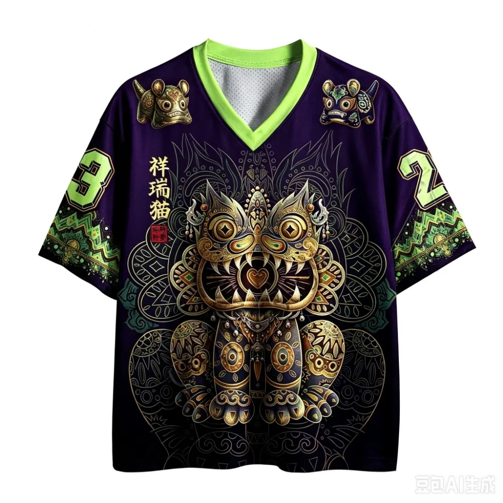 Lucky Auspicious Cat 3D Printed Men and Women T-shirt with V-neck Trendy Harajuku Casual Style Y2K Sport  Parent-Child Clothing