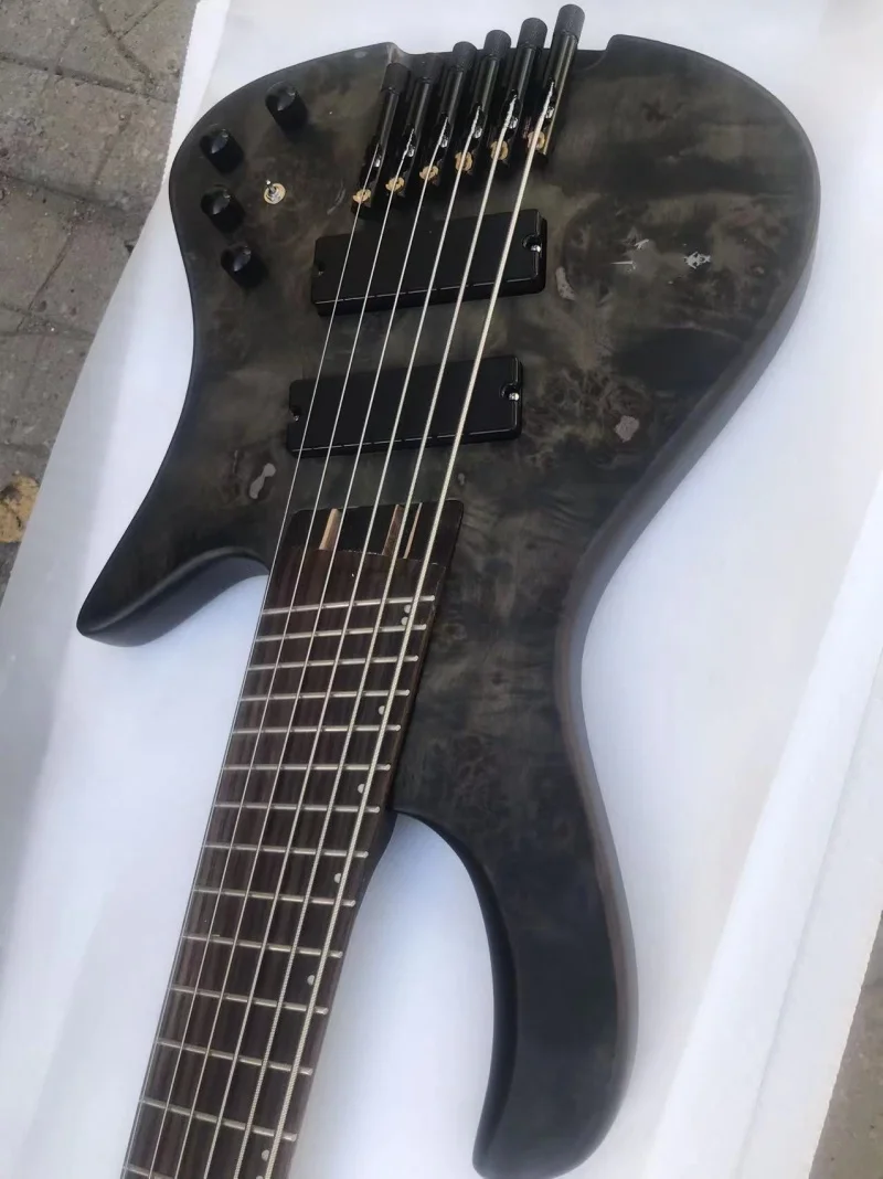 New 6-string headless electric bass, scalloped fingerboard, wing wood neck, active electronics, matte finish, customizable,