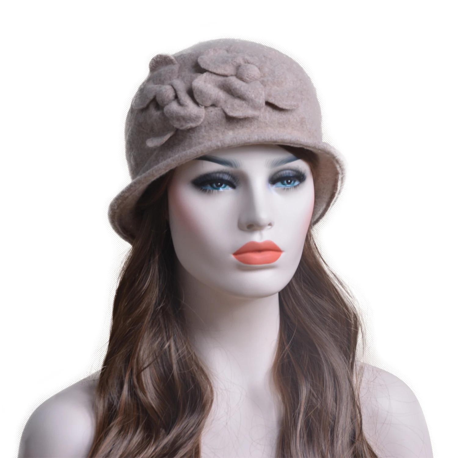 Lawliet Women Winter Hats Solid Flowers Warm Pure Wool  Cap Ladies Women Fedoras Cloche Hats Ladies Bucket Church Hats A218