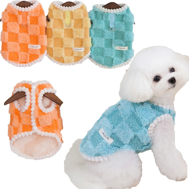 

Plaid Dog Coat Winter Pet Dog Clothes Fleece Warm Vest Jacket For Small Dogs Chiwawa Blue Yellow Orange Puppy Coat Apparels XXL