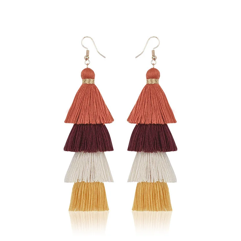 Boho 4 Layered Tassel Drop Earrings For Women Ethnic Long Fringe Statement Dangle Earring Girls Trendy Jewelry Gift