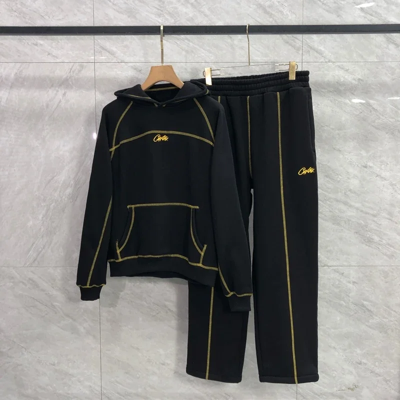 Devil Island Three Year Anniversary Limited Edition Embroidered Yellow Logo Hooded Fleece Sweatshirt Set Youth Long Sleeve