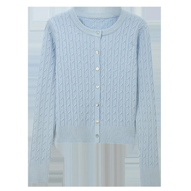 أوائل الخريف س الرقبة المرأة سترة مشغولة من الصوف Vintage سترة بلون الترفيه موضة الخريف المرأة معطف علوي