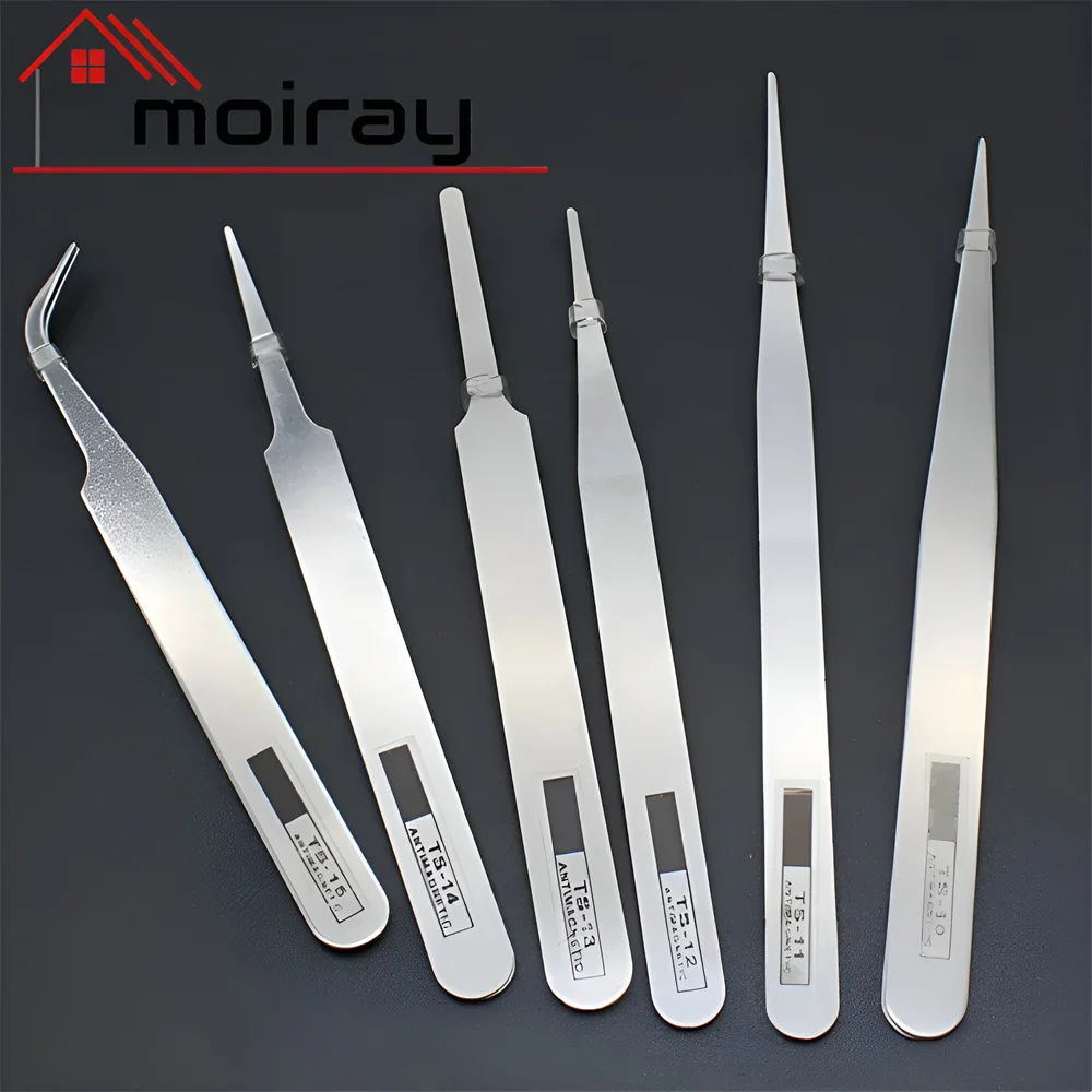 6PCS Stainless Steel Tweezers Professional Maintenance Tool Edge Precision Fingerprint Tweezers Apple Main Board Copper Wire