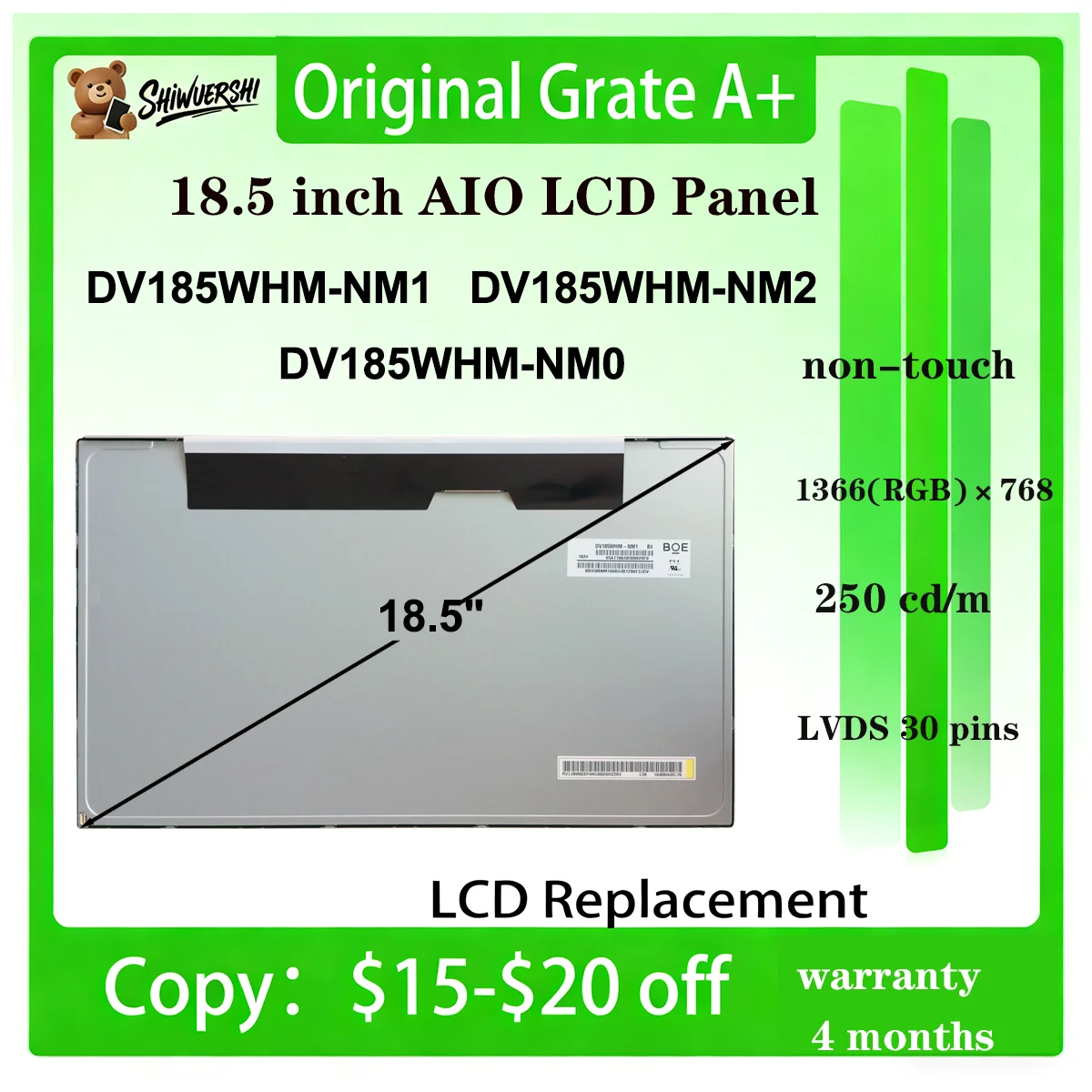 

Wholesale Original New 18.5 Inch AIO LCD Panel Display Monitor DV185WHMNM1 NM2 NM0