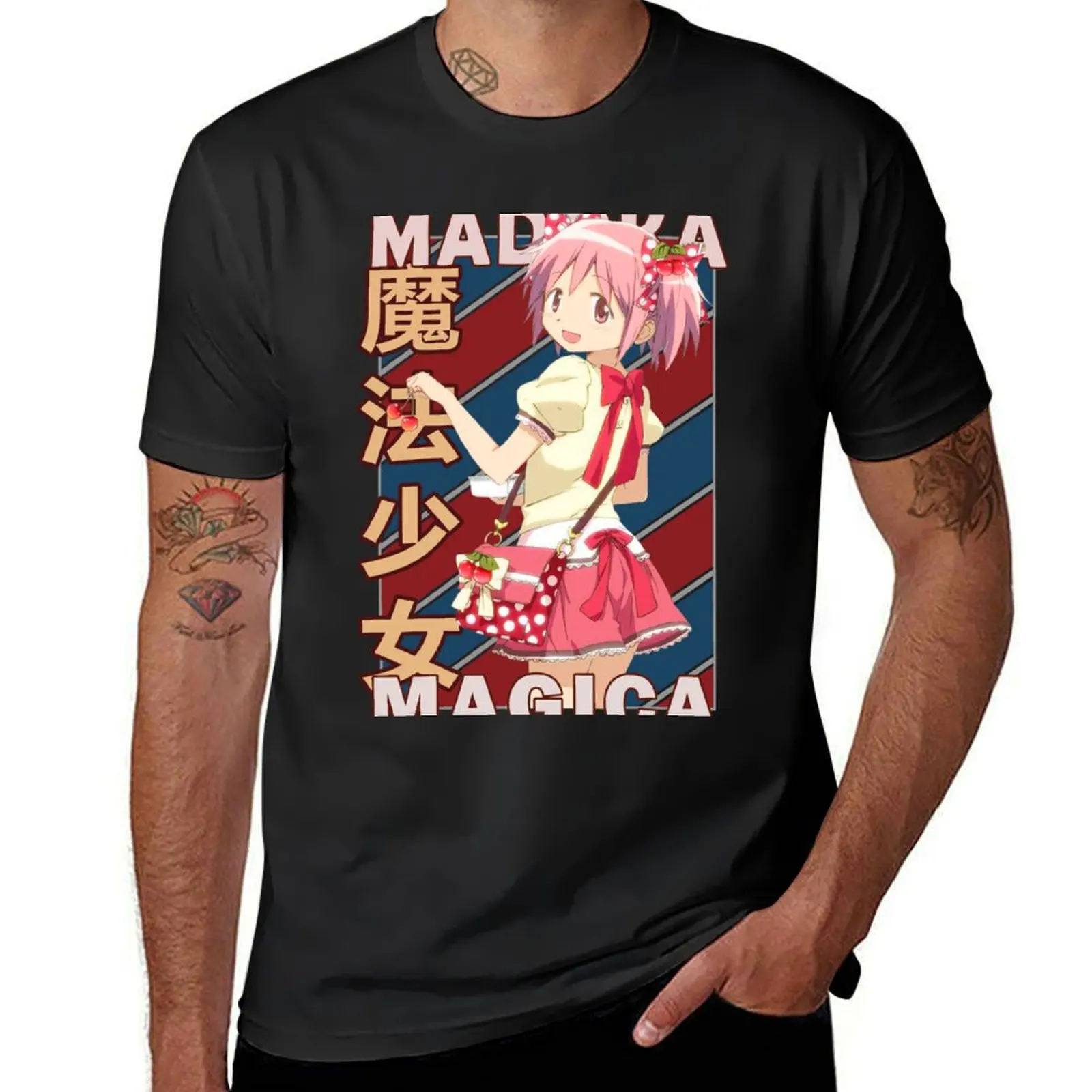 Madoka Kaname Puella Magi Madoka Magica Retro Blue Red Design T-Shirt anime clothes Short sleeve tee tops mens graphic t-shirts