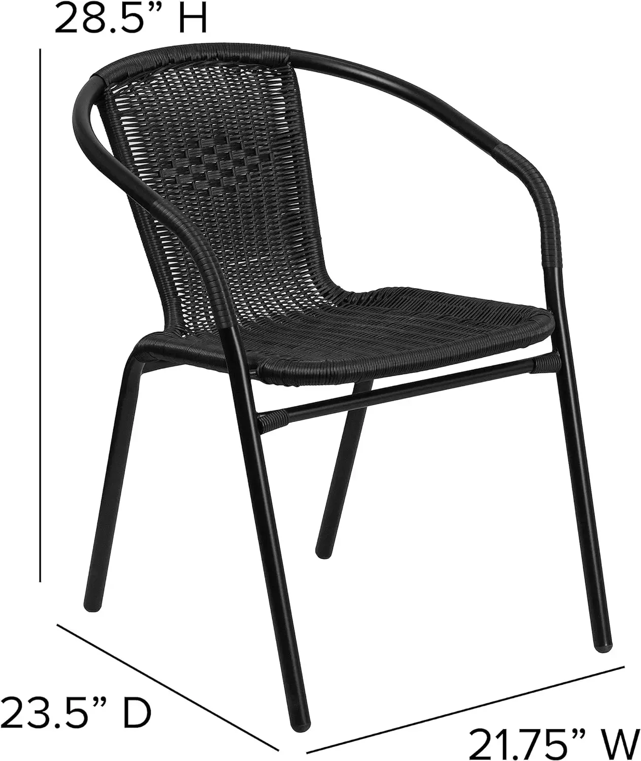 Chaise empilable en rotin noir pour intérieur et extérieur, dossier incurvé, restaurant, paquet de 4